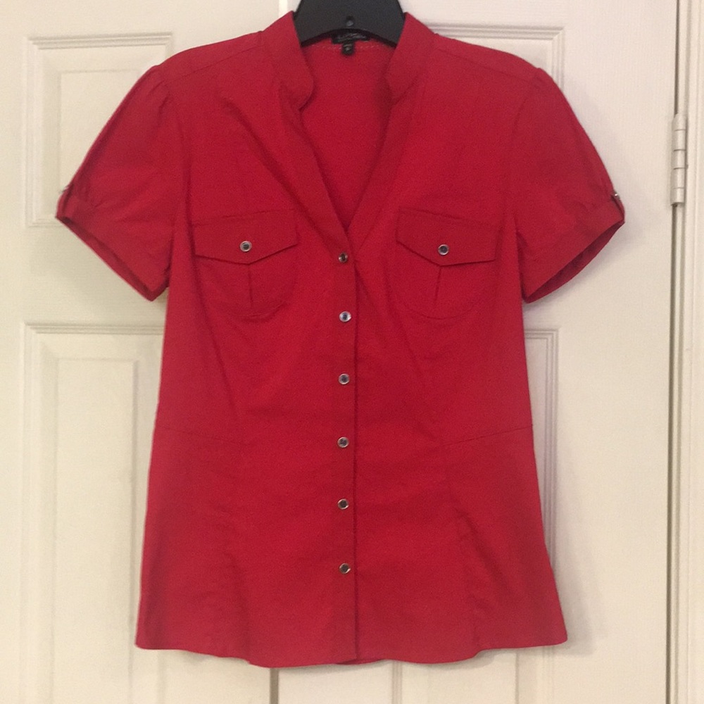 Express Essential Stretch Red Button Down Small